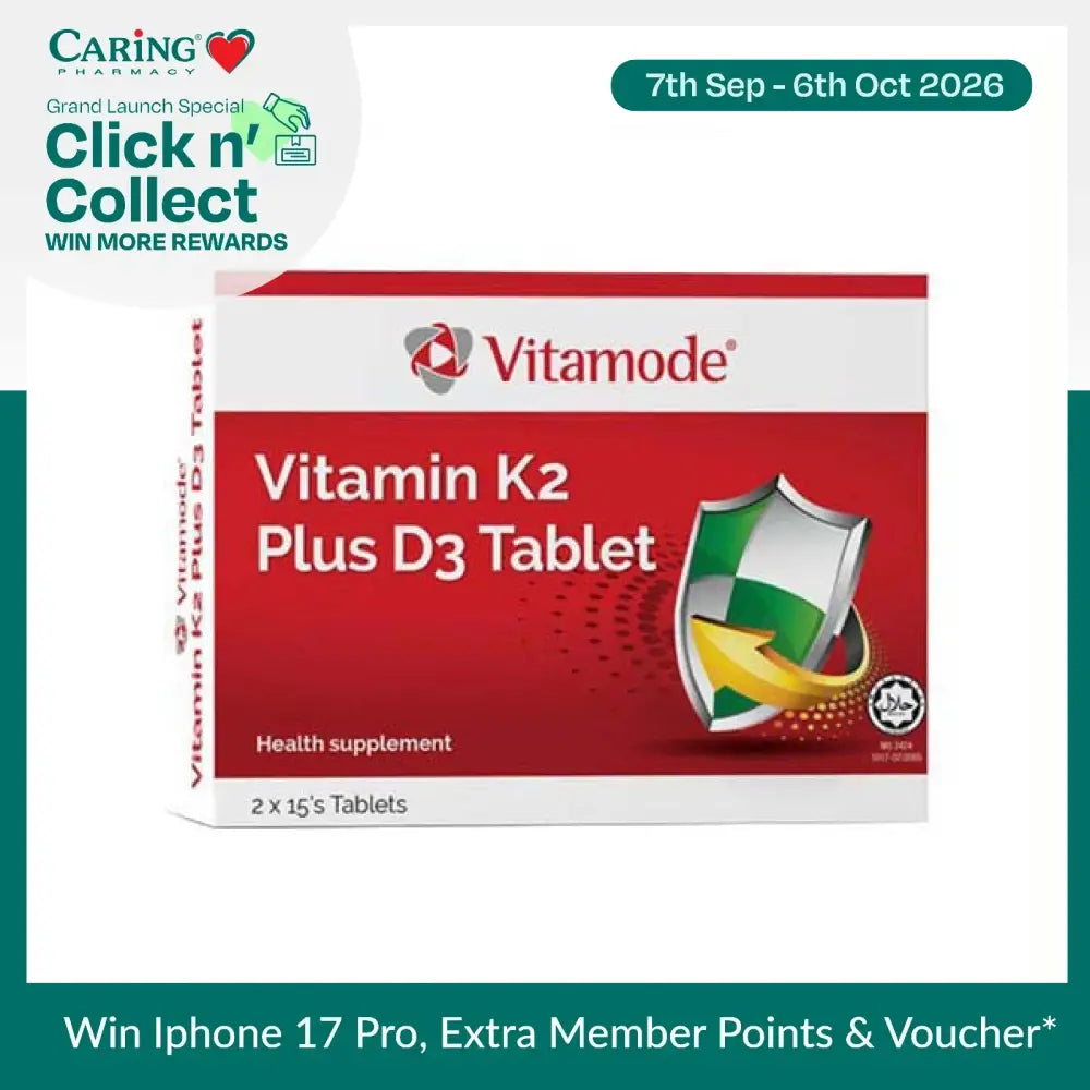 Vitamode Vitamin K2 D3 supplement box with 30 tablets for enhanced health support