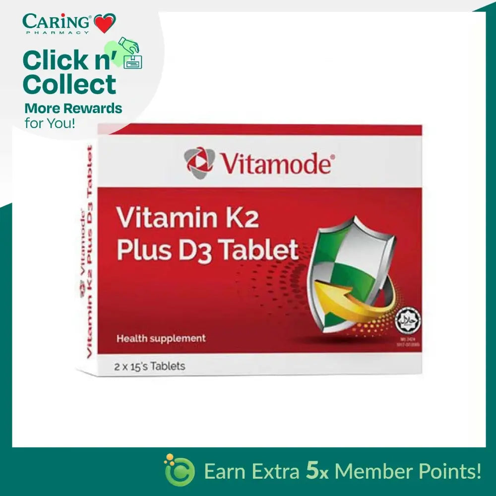 Vitamode Vitamin K2 D3 supplement box with 30 tablets for enhanced health support