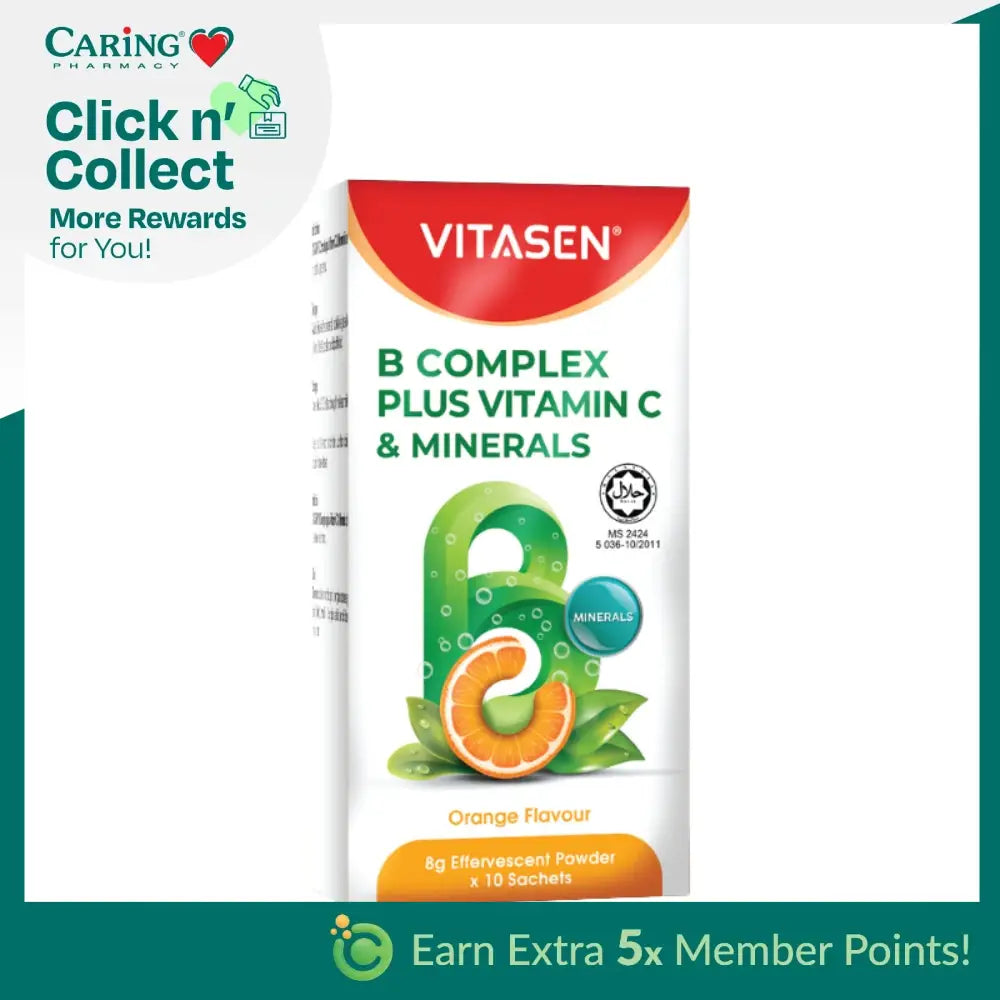 VITASEN B COMPLEX PLUS VITAMIN C & MINERRALS EFFERVESCENT POWDER 10S