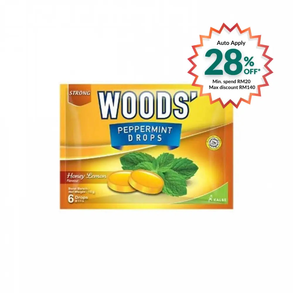 WOODS LOZENGES PEPPERMINT HONEY LEMON 15G