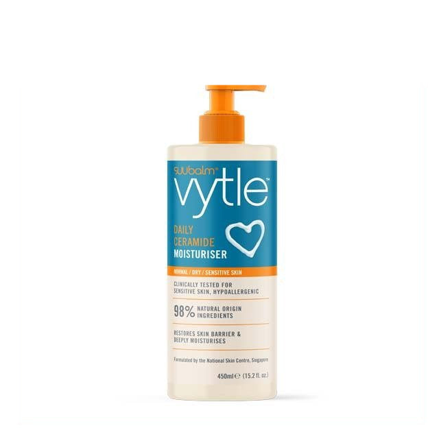 VYTLE Daily Ceramide Moisturizer for Sensitive Skin in a 450ml bottle with pump for easy use