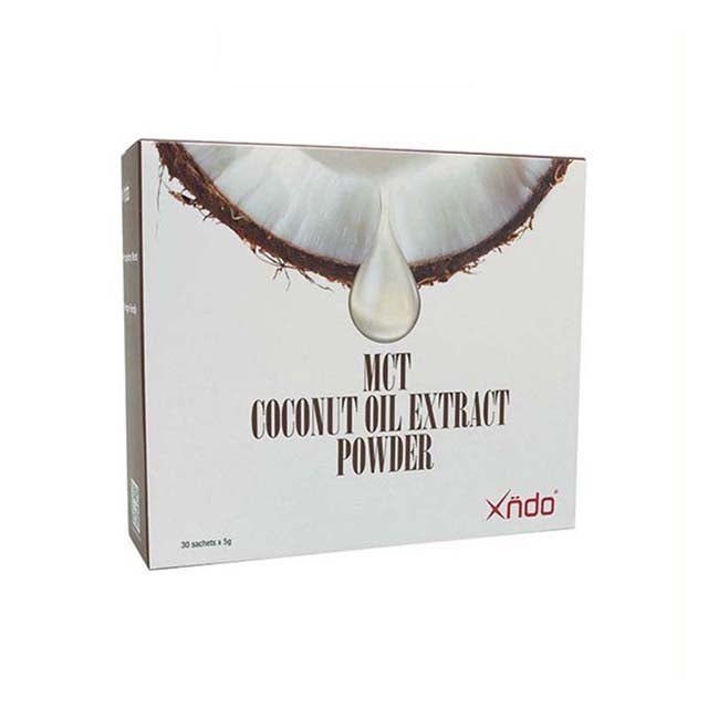 XNDO coconut extract powder packaging featuring MCT coconut oil extract in convenient sachets