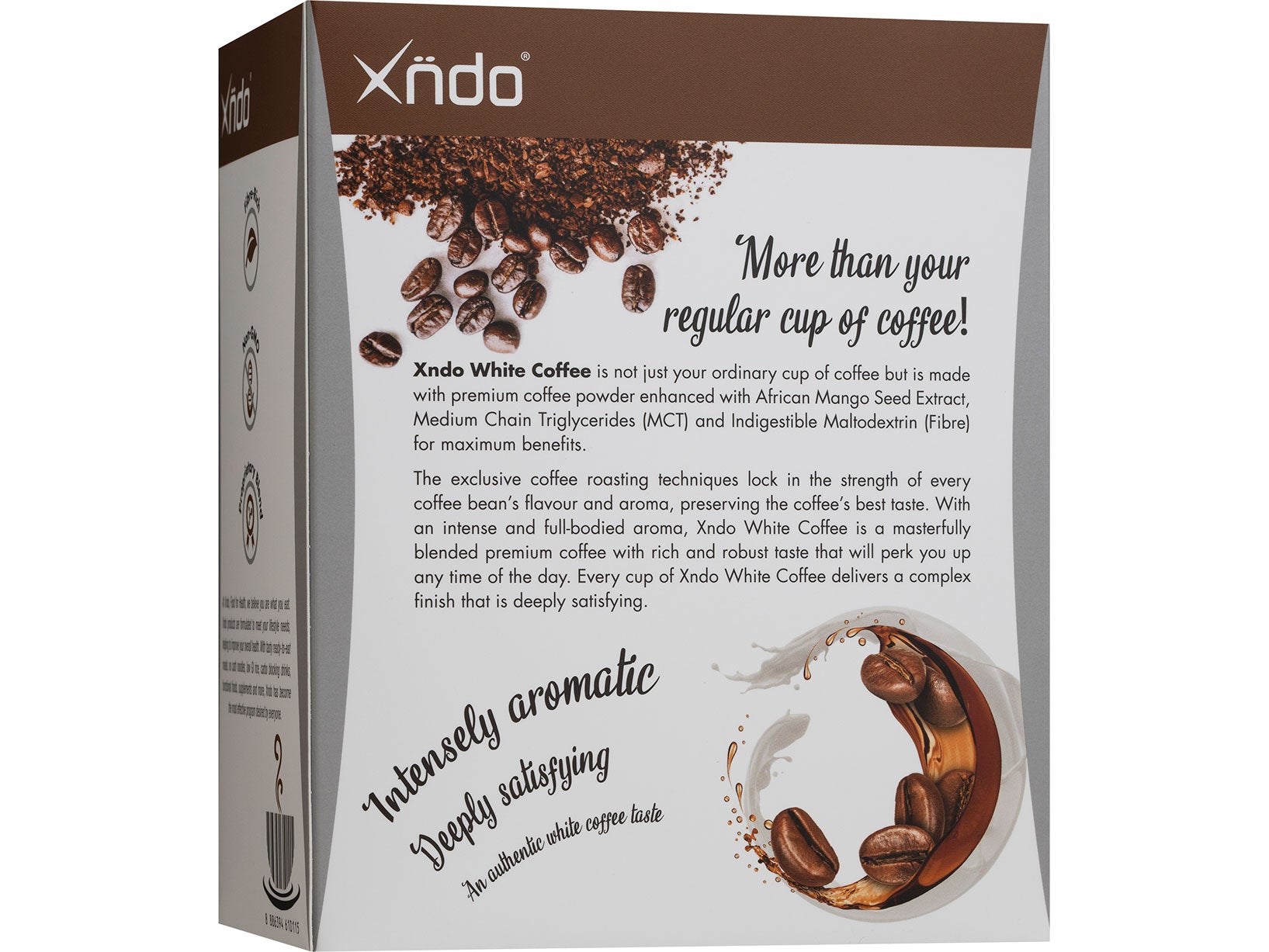 XNDO White Coffee sachets featuring aromatic coffee blend for a rich flavor experience
