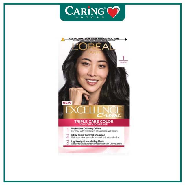 LOREAL EXCELLENCE CREME HAIR COLOUR - 1 NATURAL BLACK 1S | Caring Pharmacy  Official Online Store