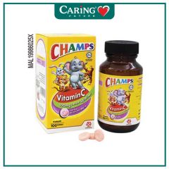 CHAMPS VITAMIN C WITH LYSINE FRUITY CHEWABLE TABLET 100S