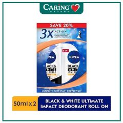 NIVEA DEODORANT FEMALE BLACK & WHITE ULTIMATE IMPACT ROLL ON 50ML 2S