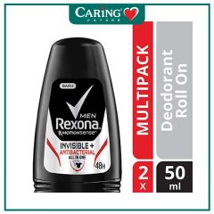 REXONA MEN DEODORANT MOTIONSENSE INVISIBLE + ANTIBACTERIAL ALL IN ONE ROLL ON 50ML X 2