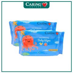 CARING EXTRA MOISTURISING BABY WIPES POWDER SCENTED 30SX2