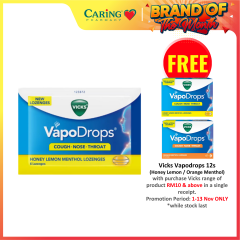 VICKS VAPODROPS HONEY LEMON MENTHOL LOZENGES 6S